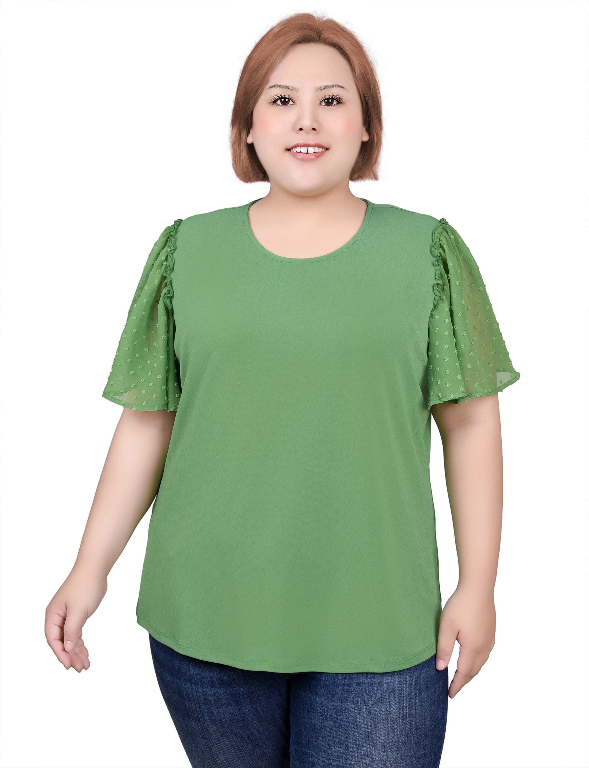 Clip Dot Flutter Sleeve Top, Mint Green / green, hi-res image number 0