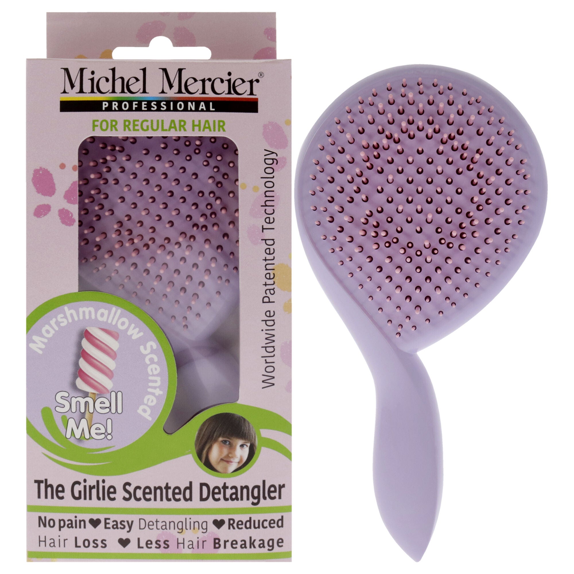 The Girlie Scented Detangler Brush Marshmallow Normal Hair - Purple by Michel Mercier for Women - 1 Pc Hair Brush, See Description, hi-res image number 0