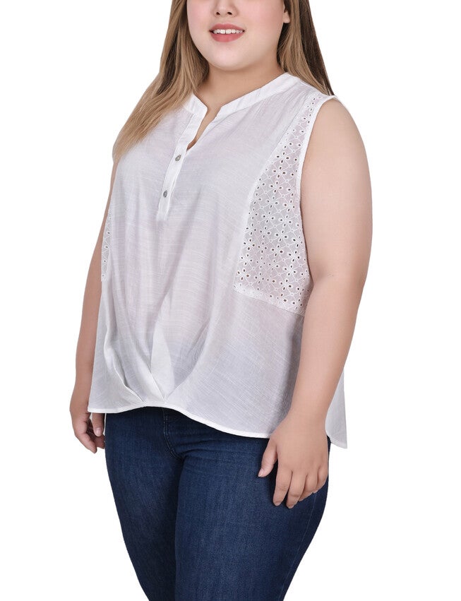 Sleeveless Blouse With Eyelet Insets, , alternate image number 2