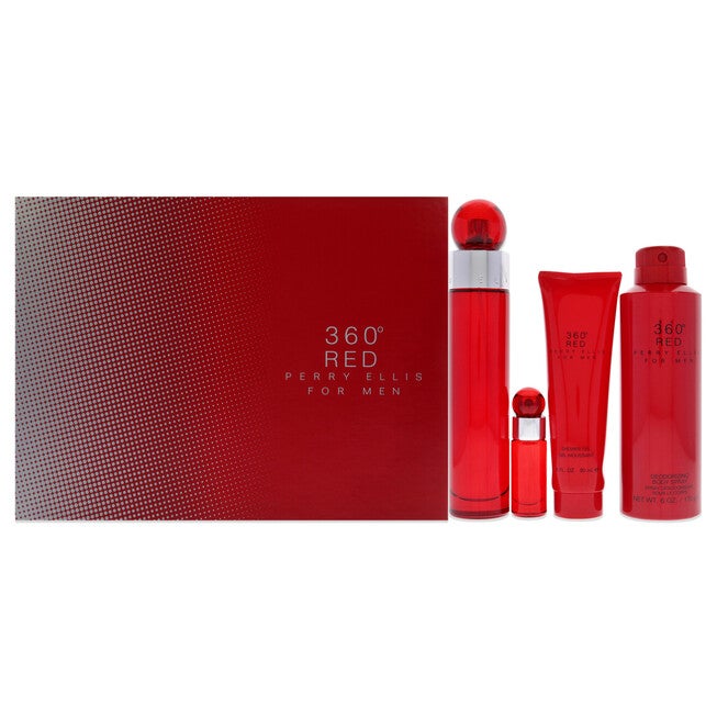 360 Red by Perry Ellis for Men - 4 Pc Gift Set 3.4oz EDT Spray, 6oz Body Spray, 3oz Shower Gel, 7.5ml EDT Spray, See Description, hi-res image number 0