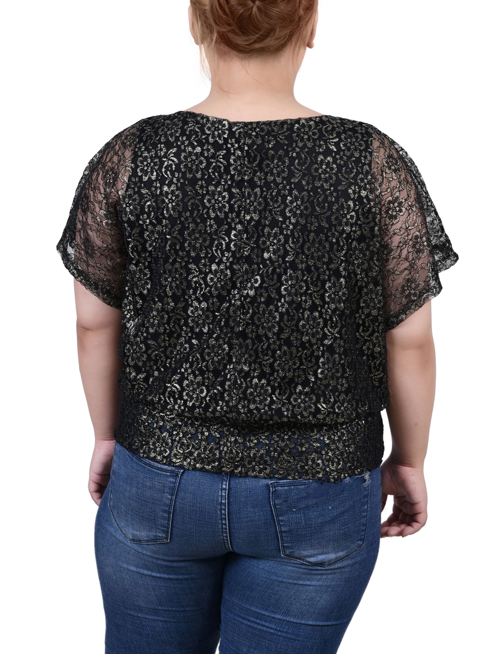 Foil Lace Poncho With Smocked Waist, Gold Black, alternate image number 2