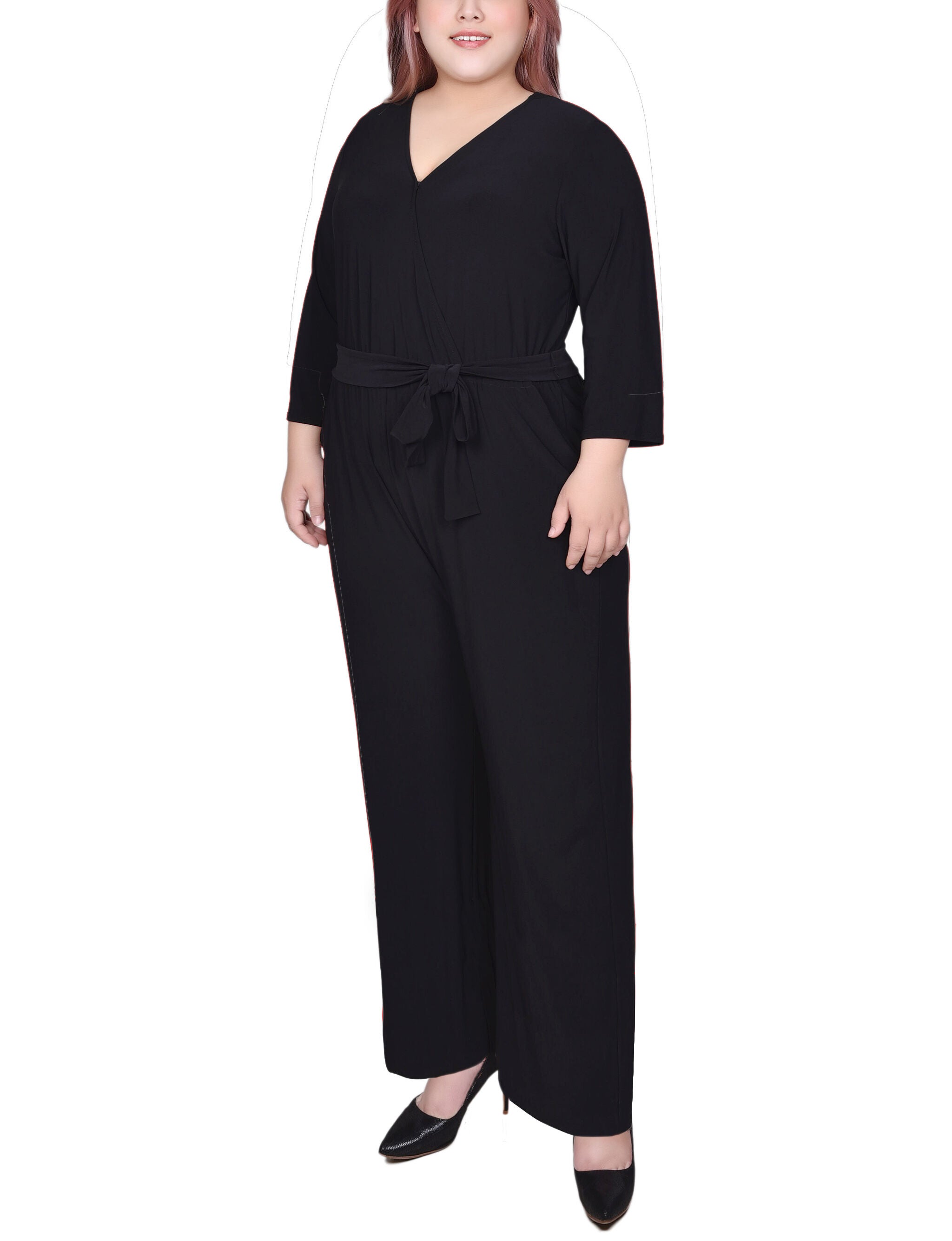 3/4 Sleeve Belted Jumpsuit, , alternate image number 5