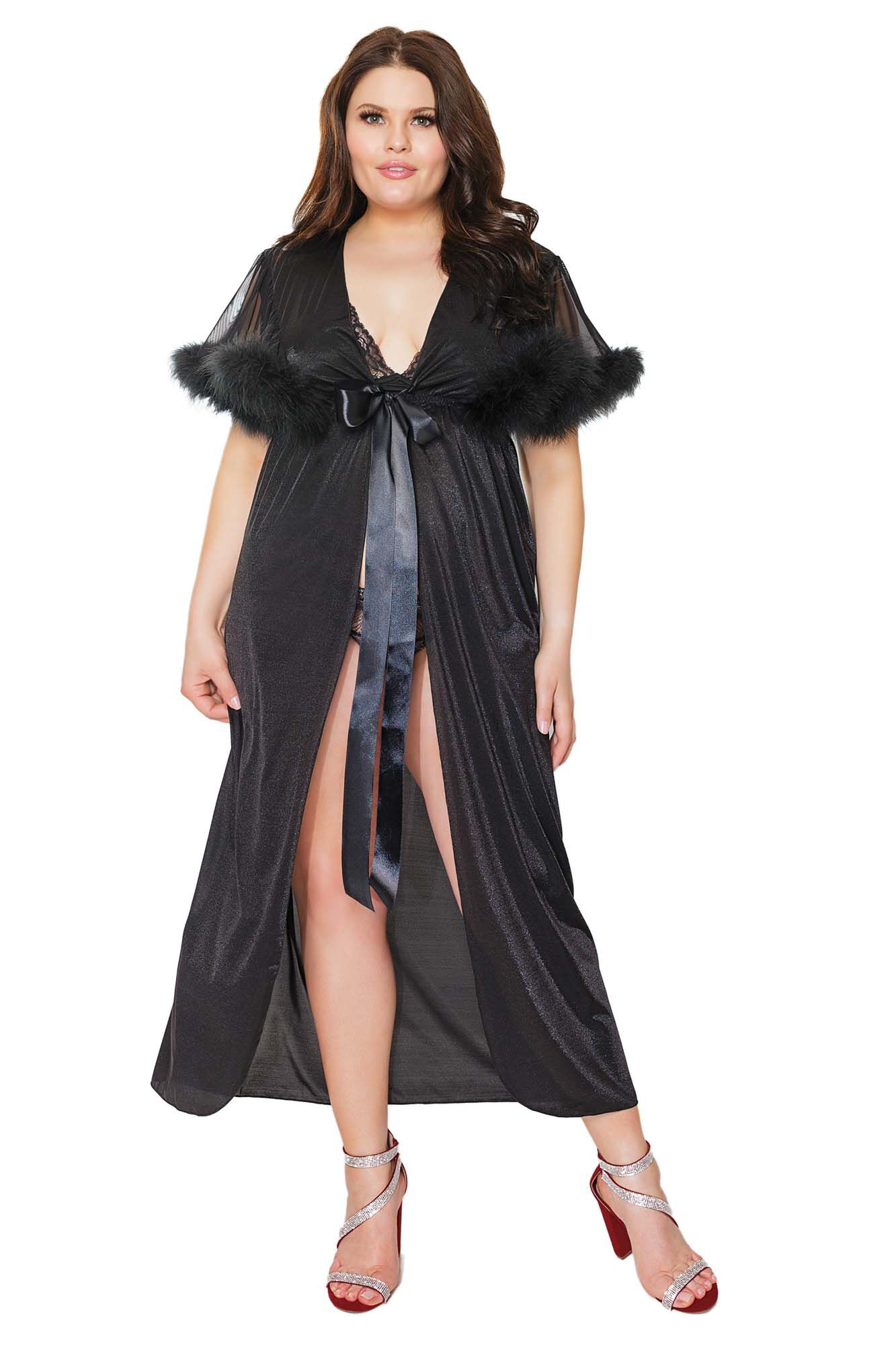 Faux Marabou Trimmed Robe, , alternate image number 4