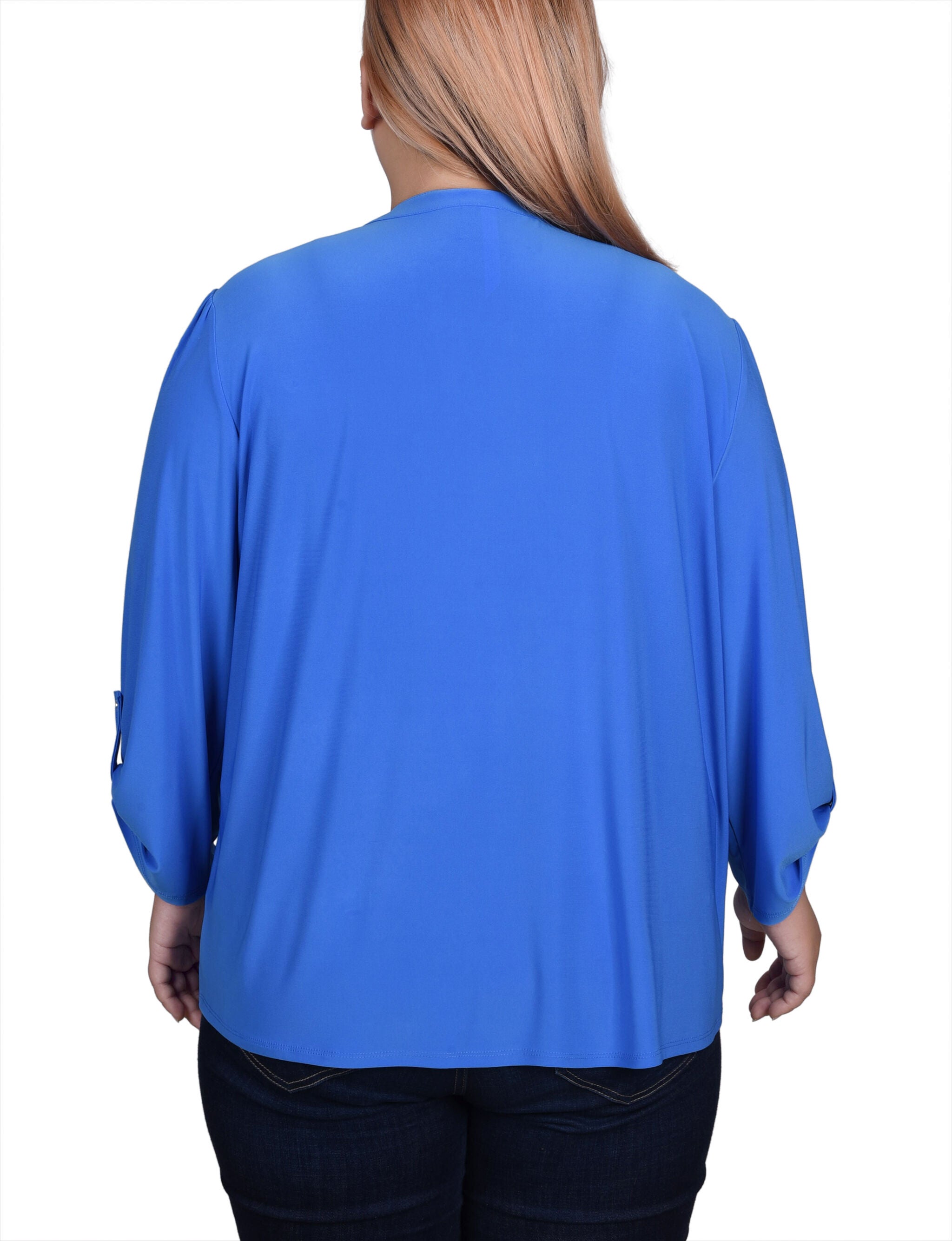Long Sleeve Pintuck Front Top With Chain Details, Supersonic / blue, alternate image number 1
