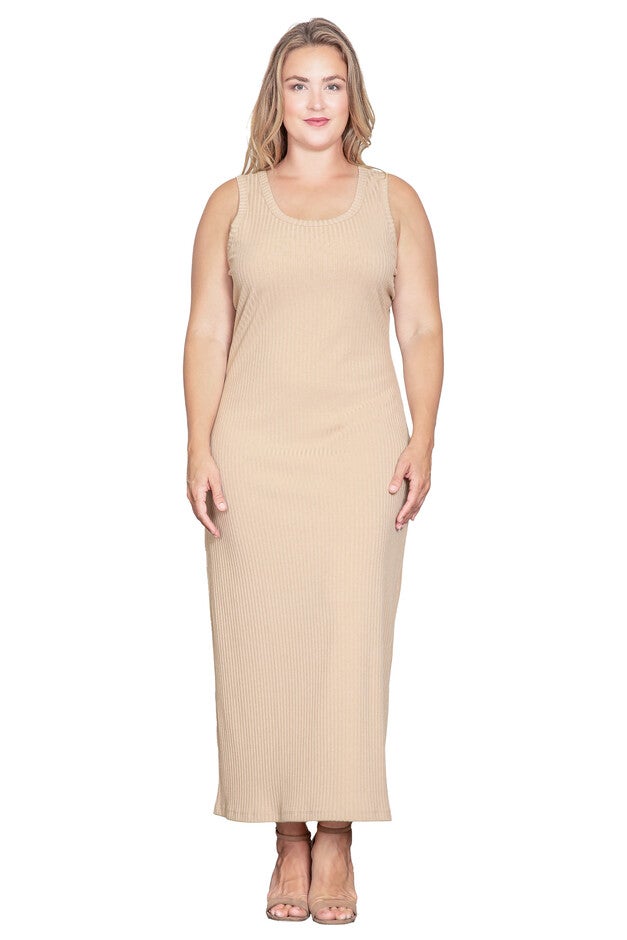 Sleeveless Rib-Knit Maxi Dress, Wheat / Beige, hi-res image number null
