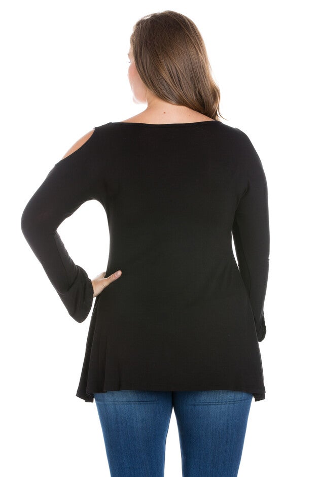 Long Sleeve Plus Size Criss Cross Cold Shoulder Top, , alternate image number null