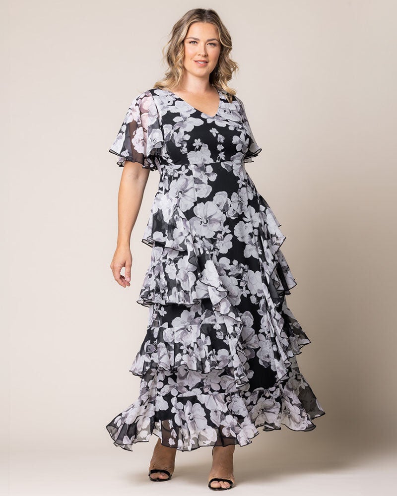 Tour de Flounce Evening Gown, Grayscale Bloom, alternate image number 2