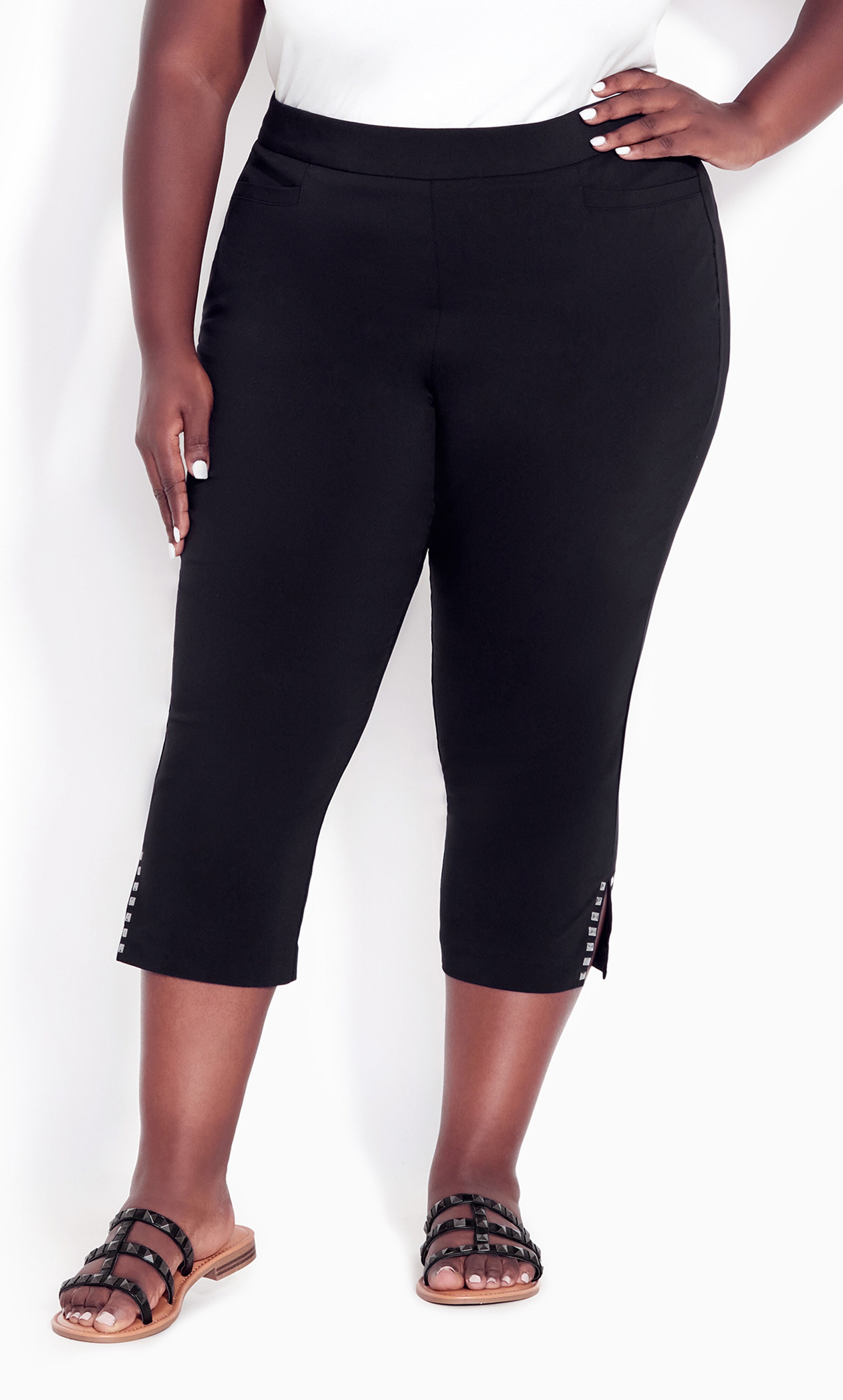 Super Stretch Split Hem Capri - black, , alternate image number 1