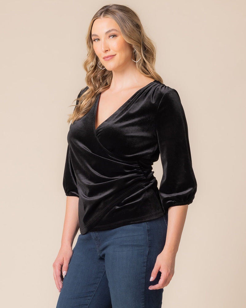 Odette Velvet Faux Wrap Top, Onyx, hi-res image number 0