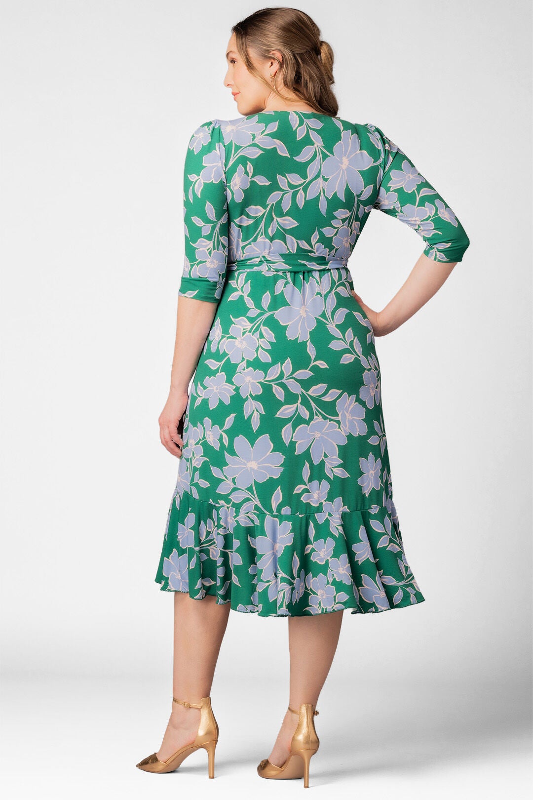 Flirty Flounce Wrap Dress, Green  Blue Florals / Kelly Green, alternate image number 1