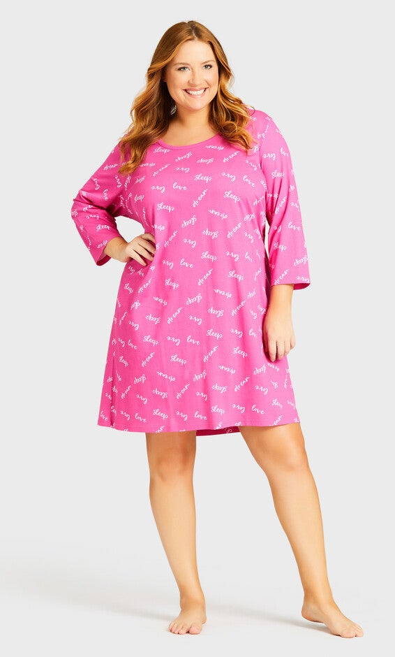 3/4 Sleeve Sleep Shirt - pink sleep, Red, hi-res image number 0