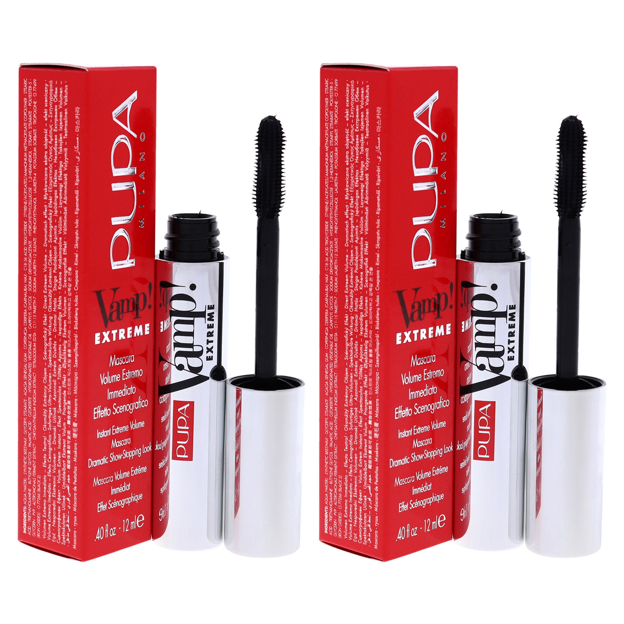 Vamp! Extreme Mascara - 010 Extra Black by Pupa Milano for Women - 0.4 oz Mascara - Pack of 2, See Description, alternate image number 1