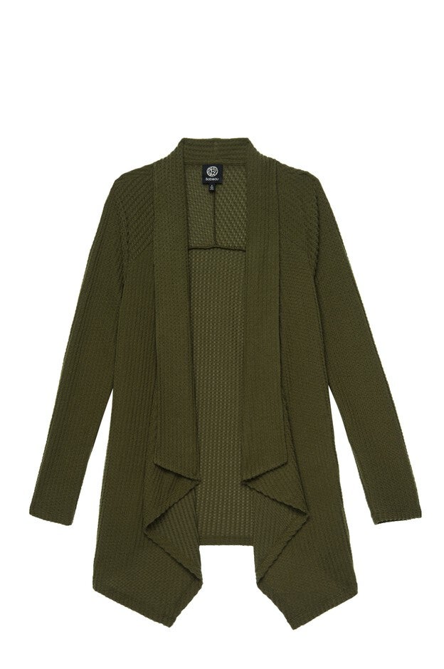 Halle Hanky Hem Waffle Knit Cardigan, Dk. Olive, hi-res image number 0