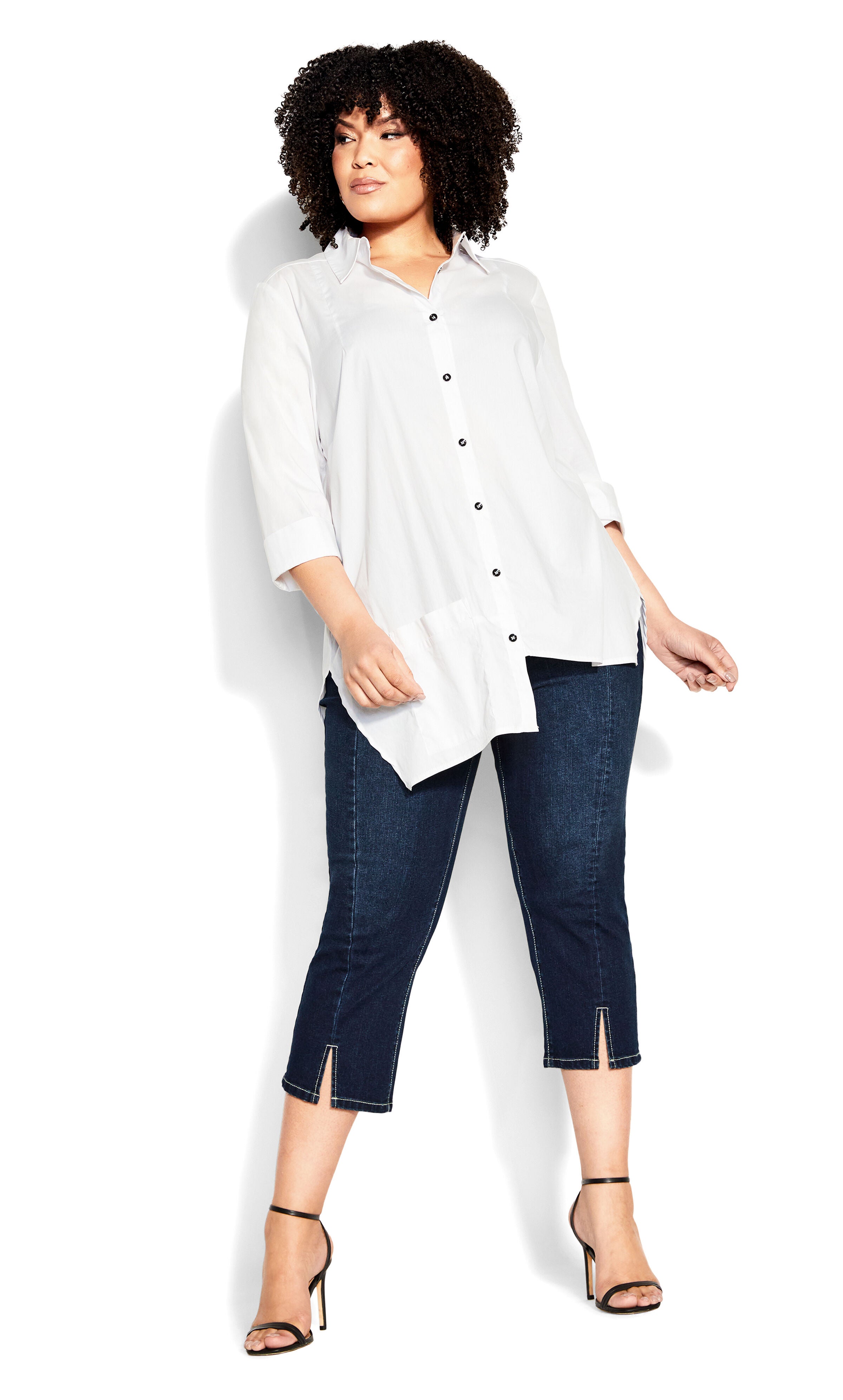 Slit Denim Capri - dark wash | OneStopPlus
