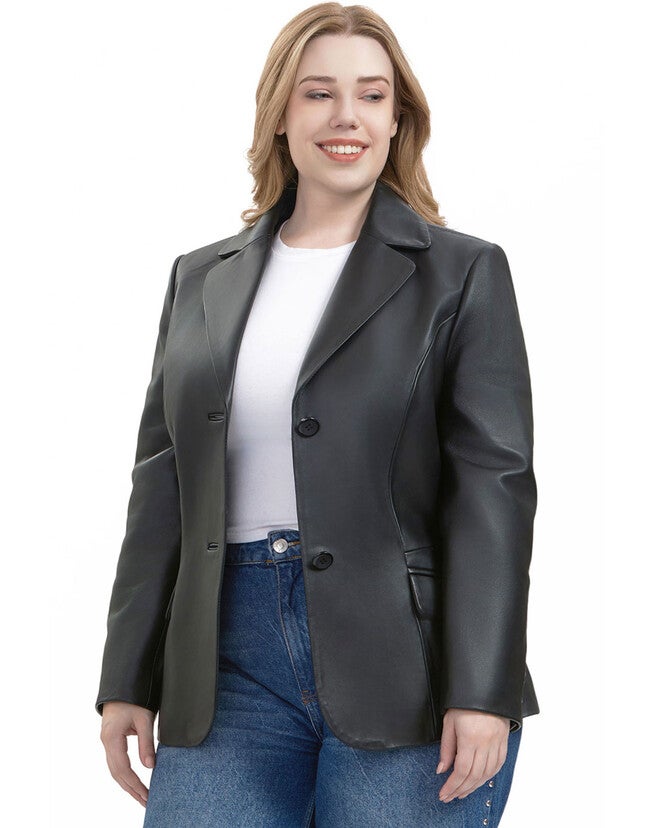 Ruth Leather Blazer Jacket, Black, alternate image number 1