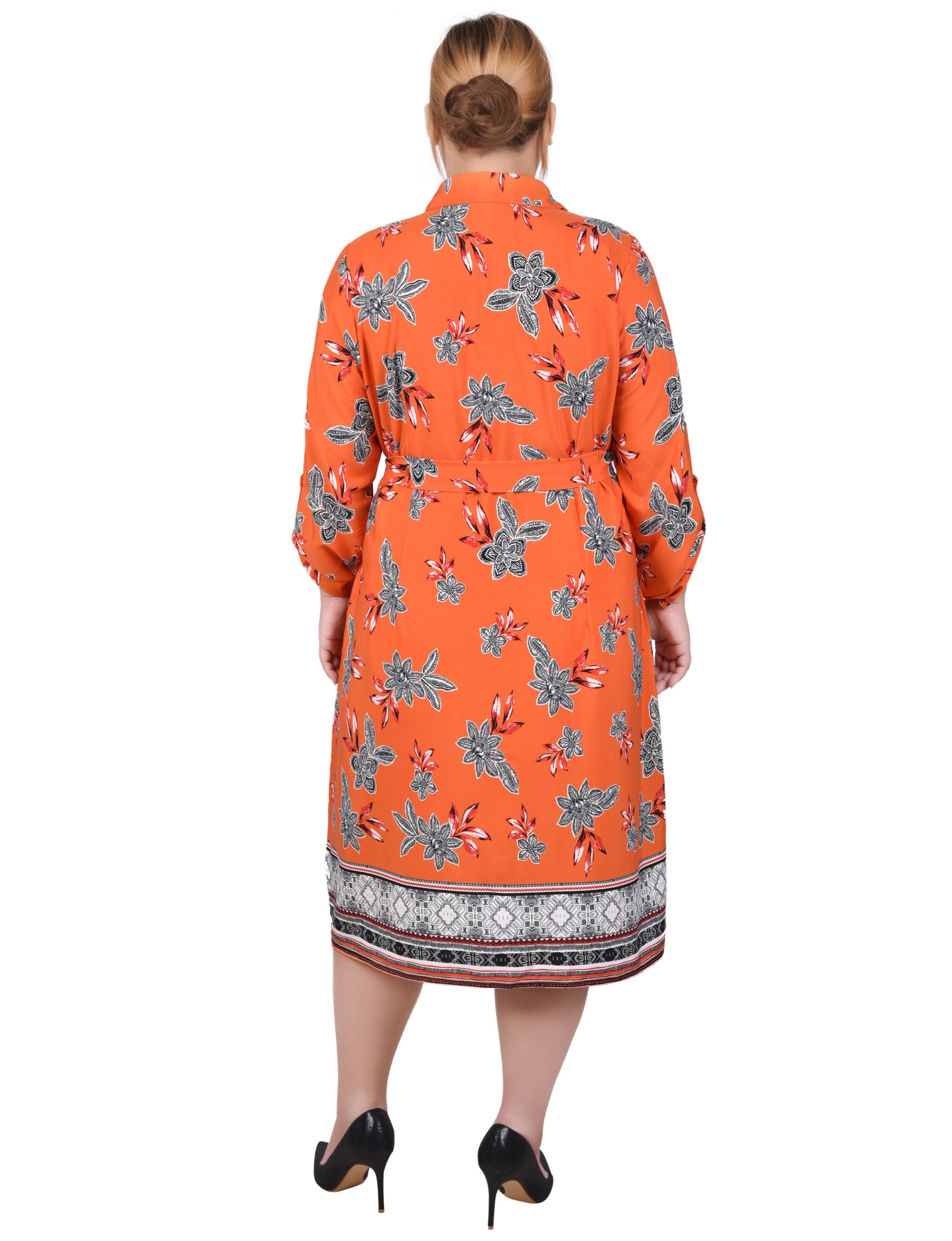 3/4 Roll Tab Sleeve Belted Shirtdress, , alternate image number 3