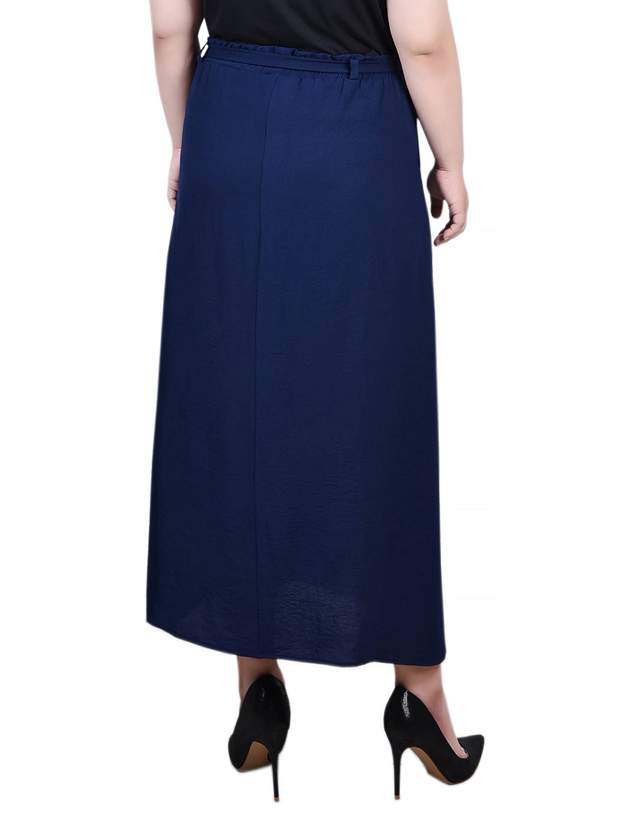 Ankle Length Belted A-Line Skirt, Navy, alternate image number 2