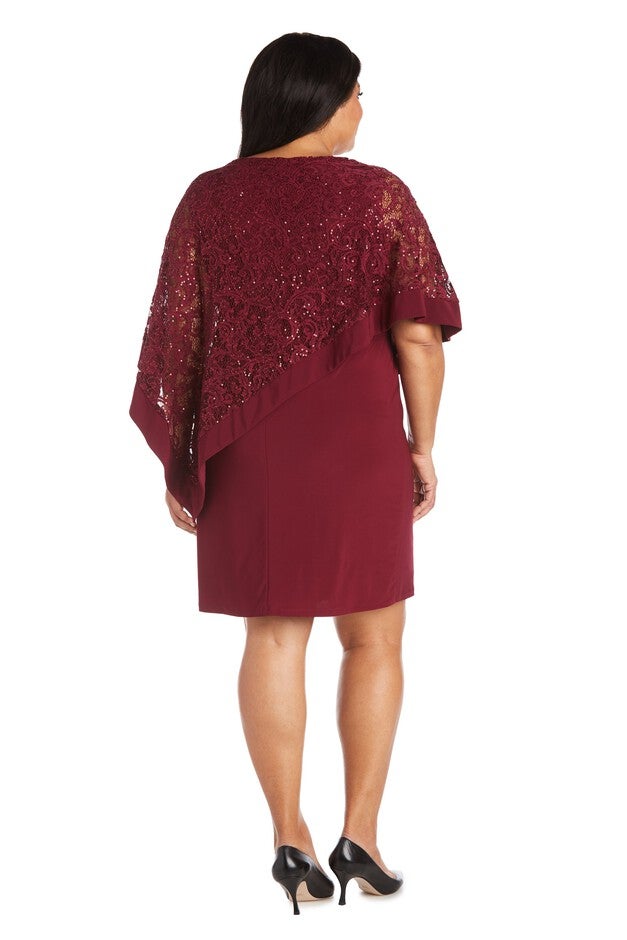 Capelet Dress with Metallic Lace Asymmetric Poncho - Plus, , alternate image number null