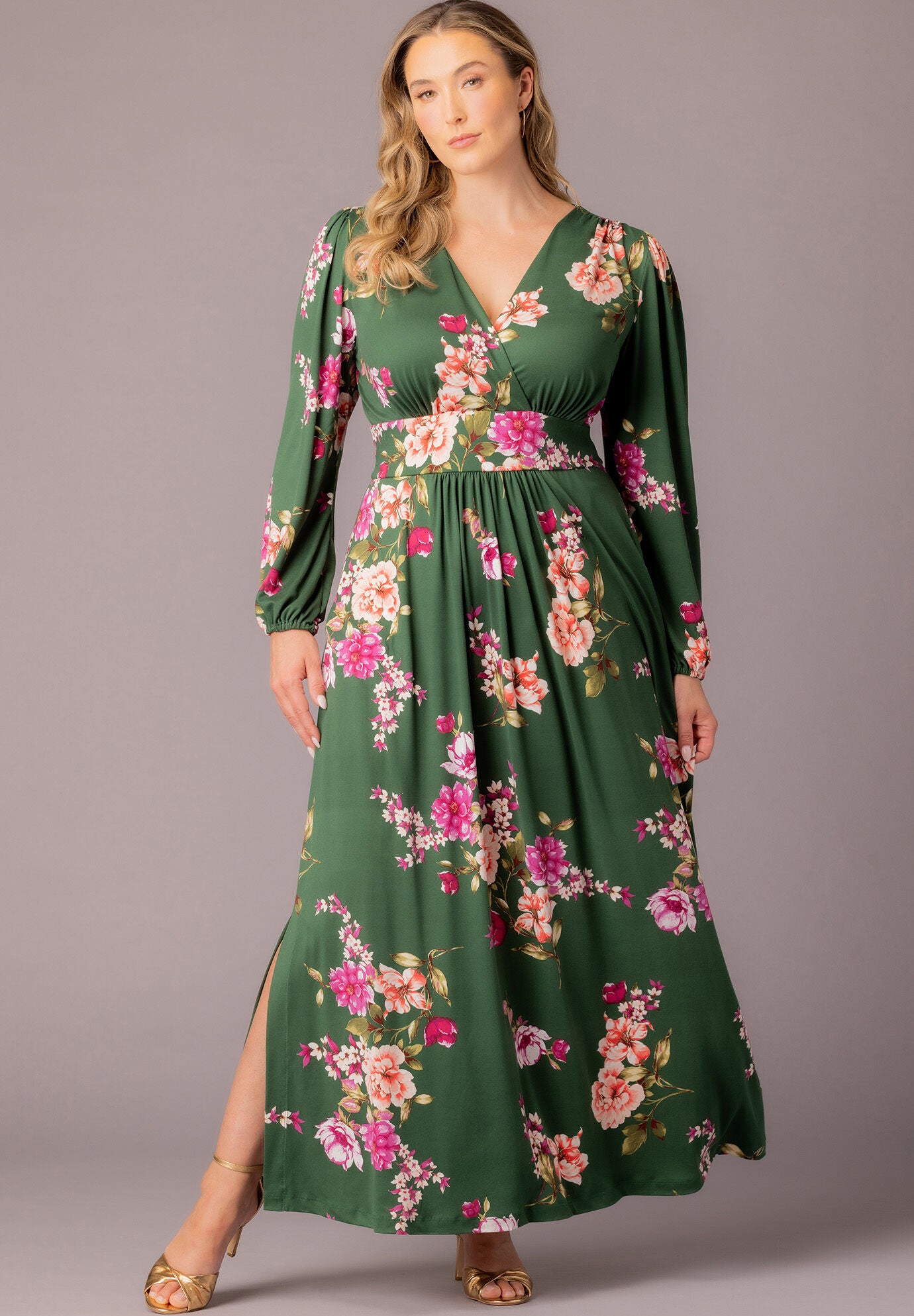 Kelsey Long Sleeve Maxi Dress, Green Floral Print / Forest Green, alternate image number 4