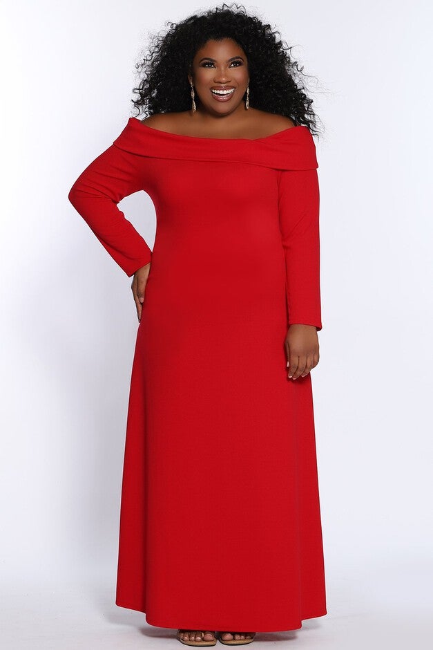 Fresh Take Slim Fit Off The Shoulder Plus Size Maxi Dress, Red, hi-res image number null