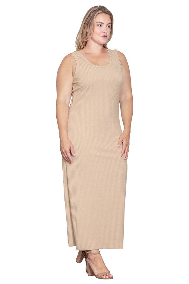 Sleeveless Rib-Knit Maxi Dress, Wheat / Beige, alternate image number 2