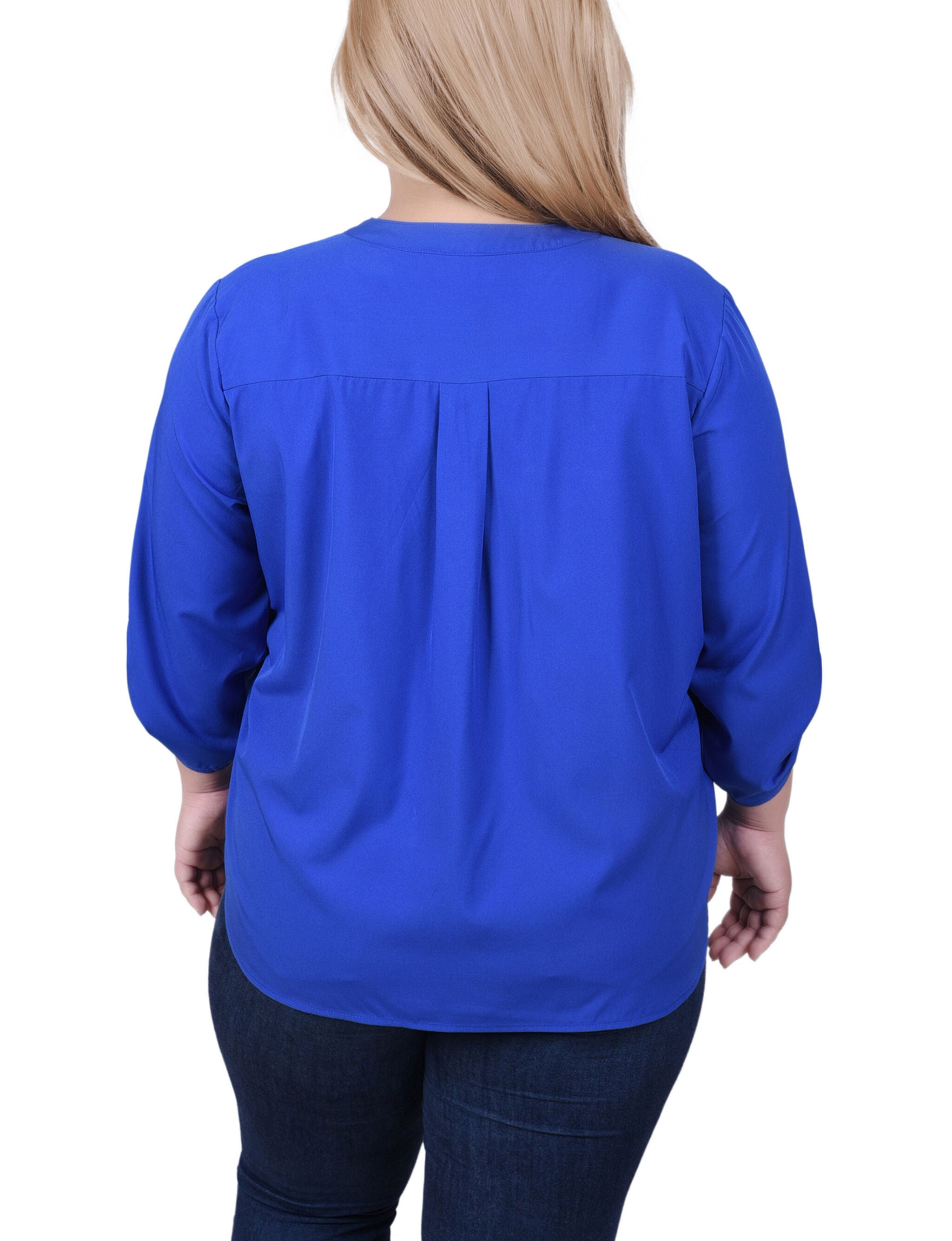 3/4 Tabbed Sleeve Y Neck Blouse, , alternate image number 3