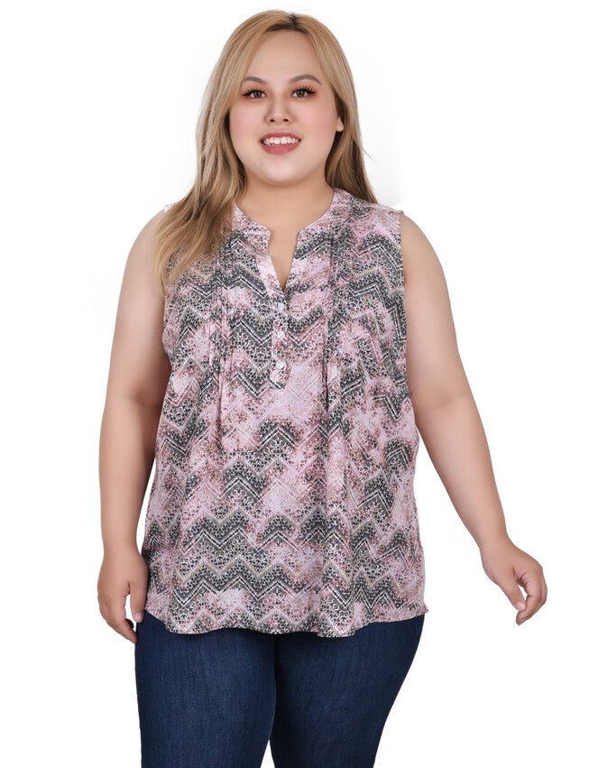 Sleeveless Pintucked Blouse, Mauve Chevronwash, hi-res image number null