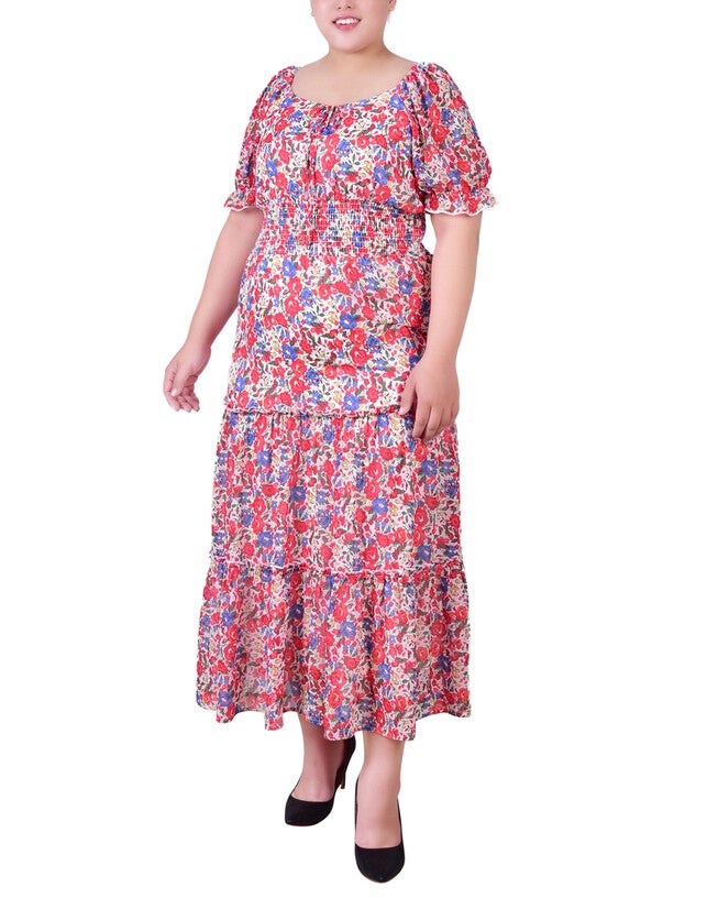 Maxi Short Sleeve Dress, RedFloral, hi-res image number null