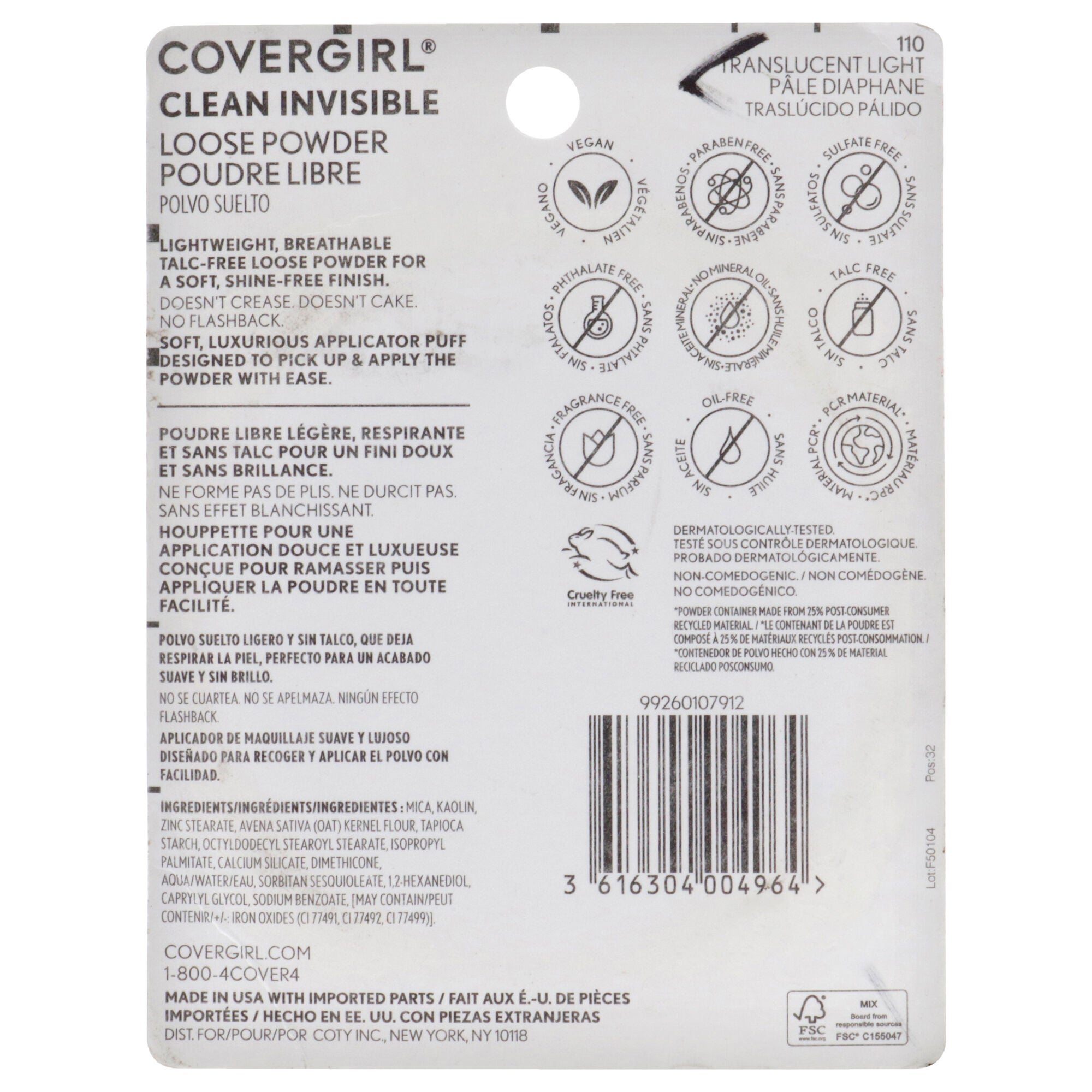 Clean Invisible Loose Powder - 110 Translucent Light by CoverGirl for Women - 0.63 oz Powder, See Description, alternate image number 2