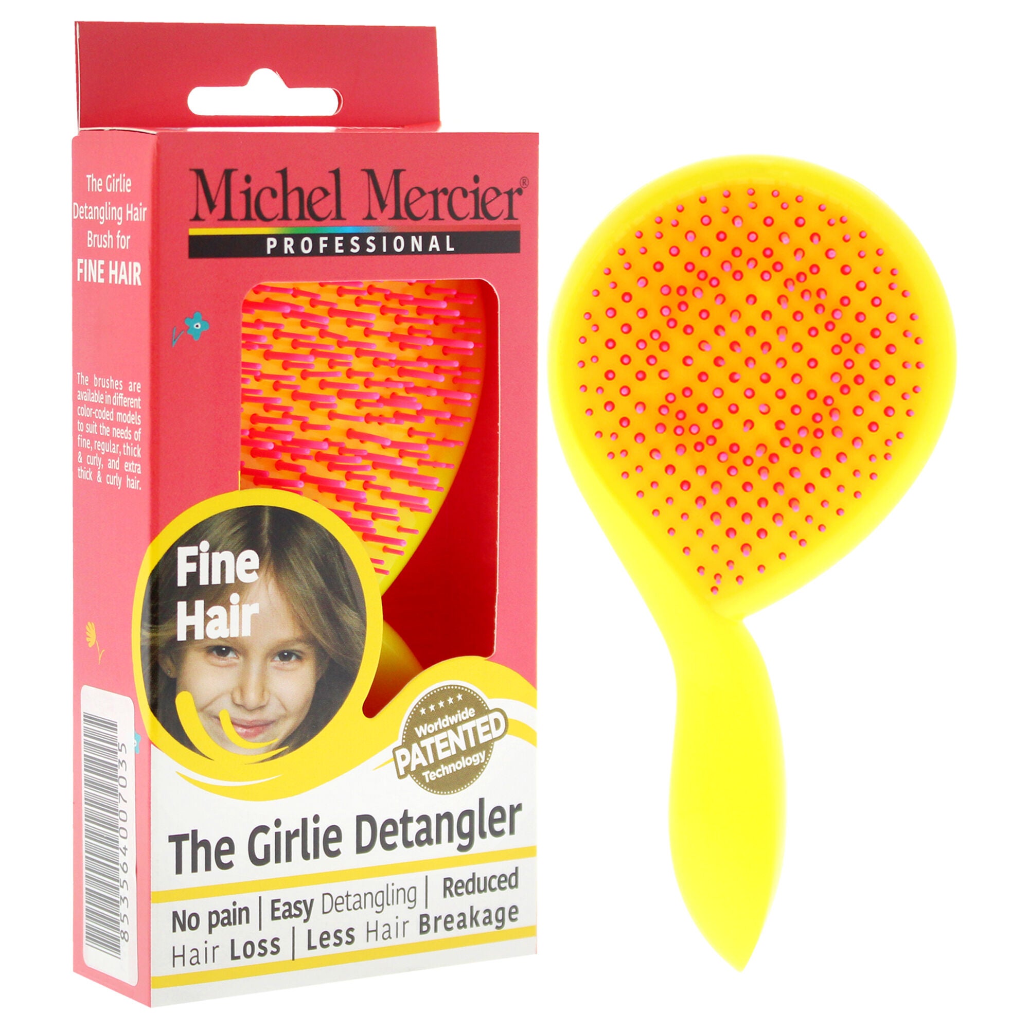 The Girlie Detangler Brush Fine Hair - Pink-Yellow by Michel Mercier for Women - 1 Pc Hair Brush, See Description, alternate image number 1