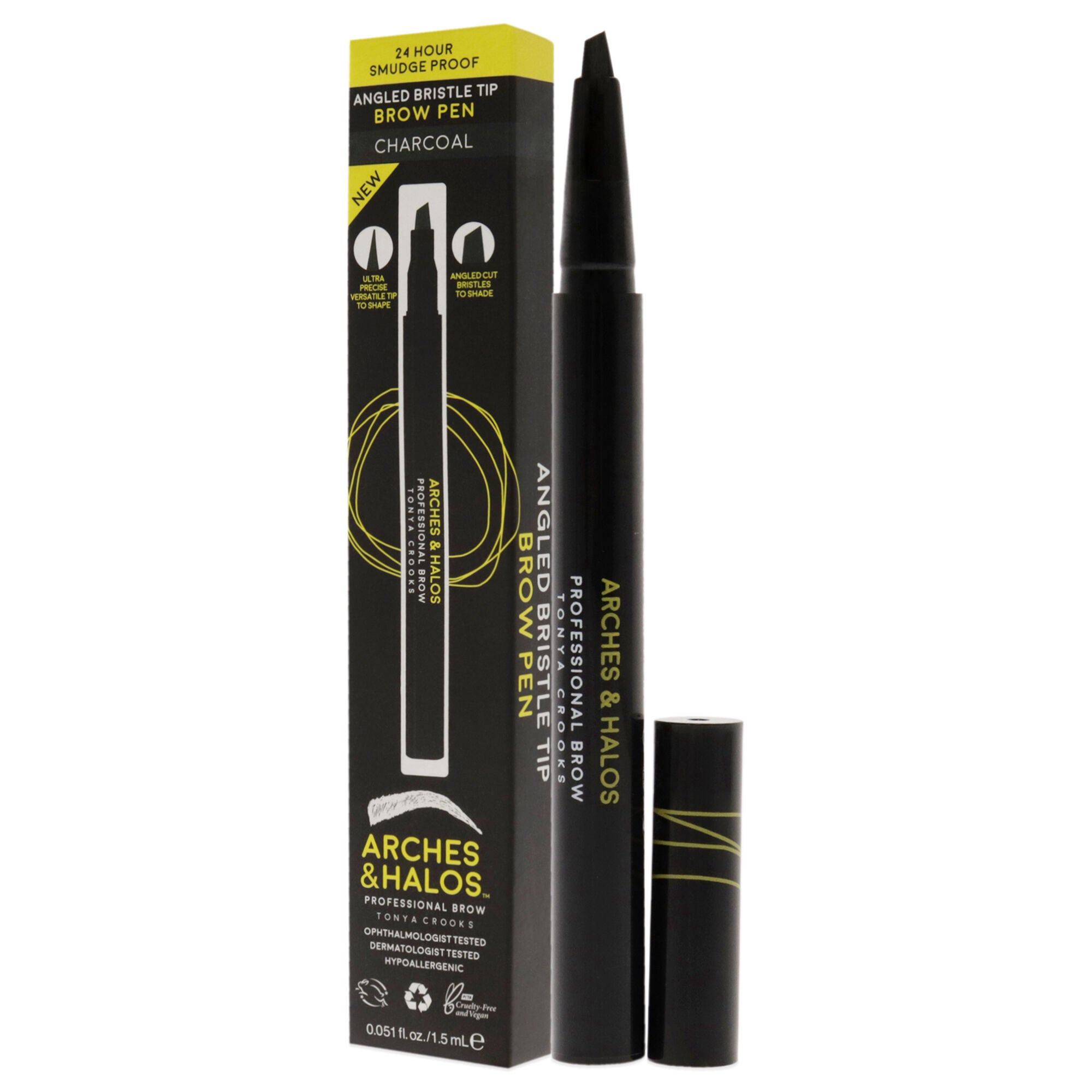Angled Bristle Tip Waterproof Brow Pen - Charcoal by Arches and Halos for Women - 0.051 oz Eyebrow Pencil, See Description, alternate image number 2