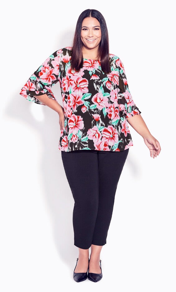 Alex Double Flutter Top - scarlet floral, , alternate image number 1