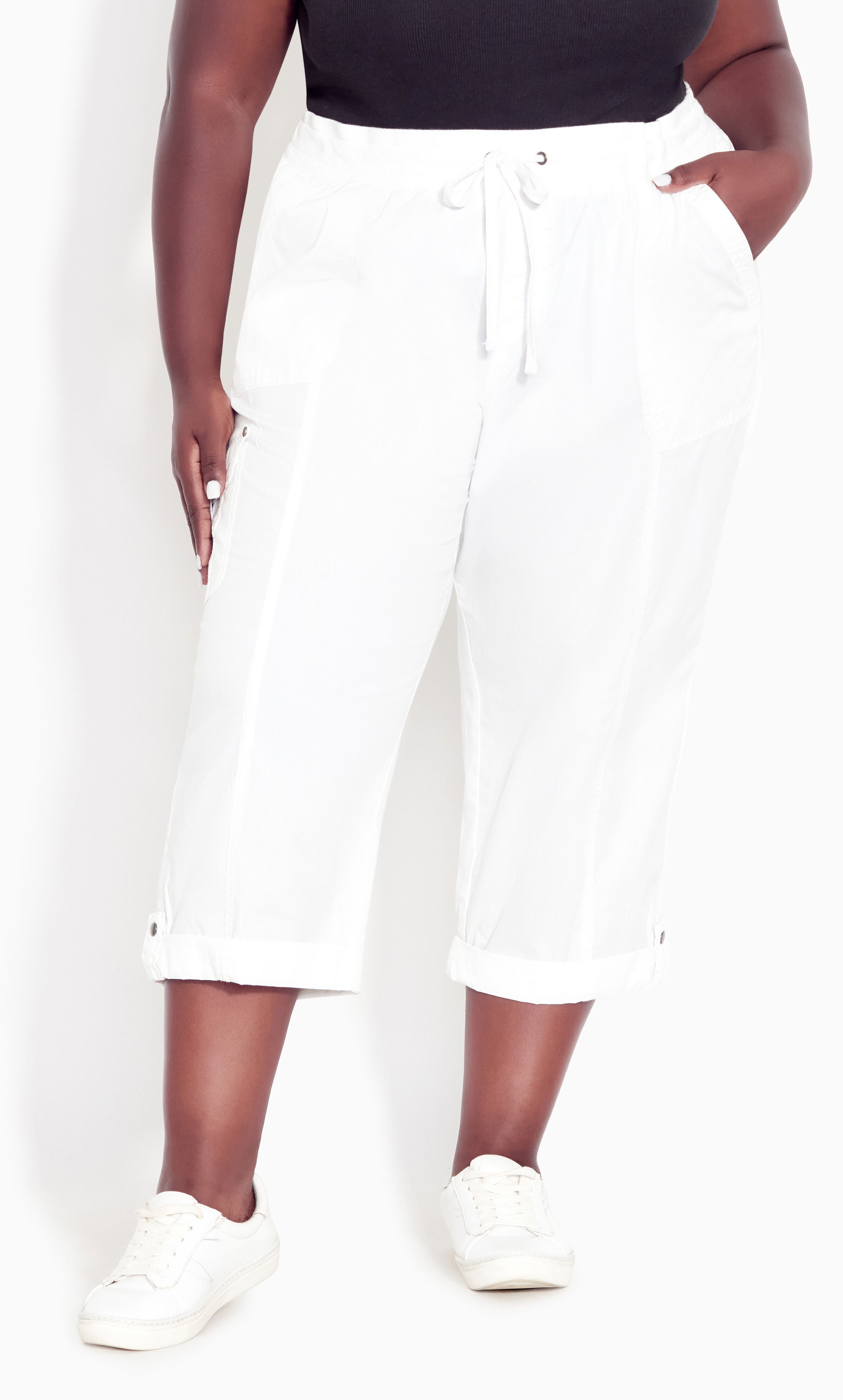 Cotton Roll Up Capri - white, , alternate image number 1