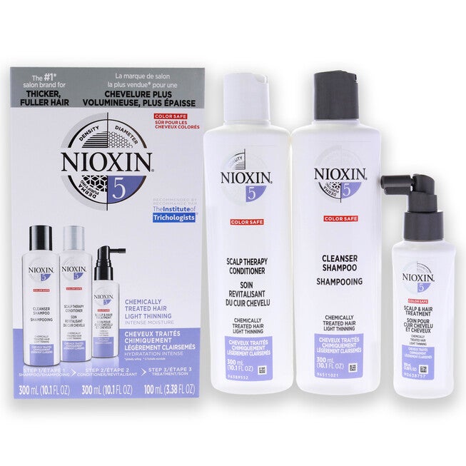 System 5 Kit by Nioxin for Unisex - 3 Pc 10.1oz Cleanser Shampoo, 10.1oz Scalp Therapy Conditioner, 3.38oz Scalp and Hair Treatment, See Description, hi-res image number 0