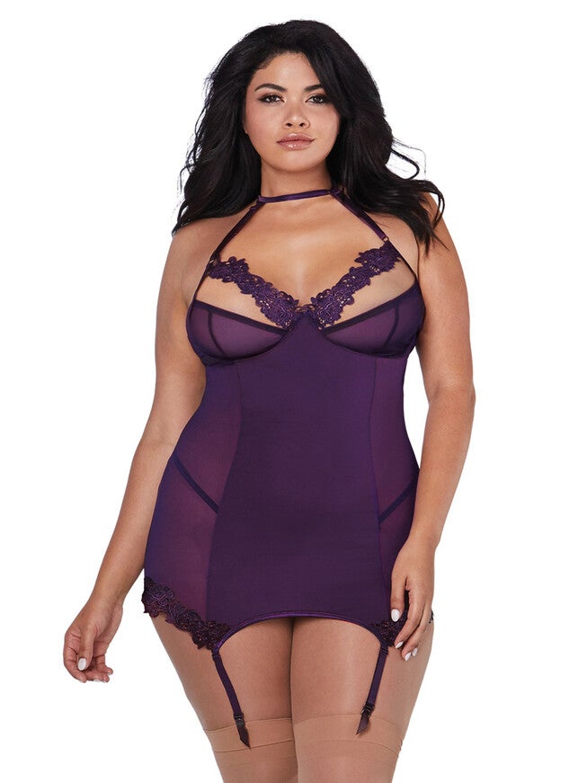 Microfiber Garter Slip, Plum, hi-res image number null