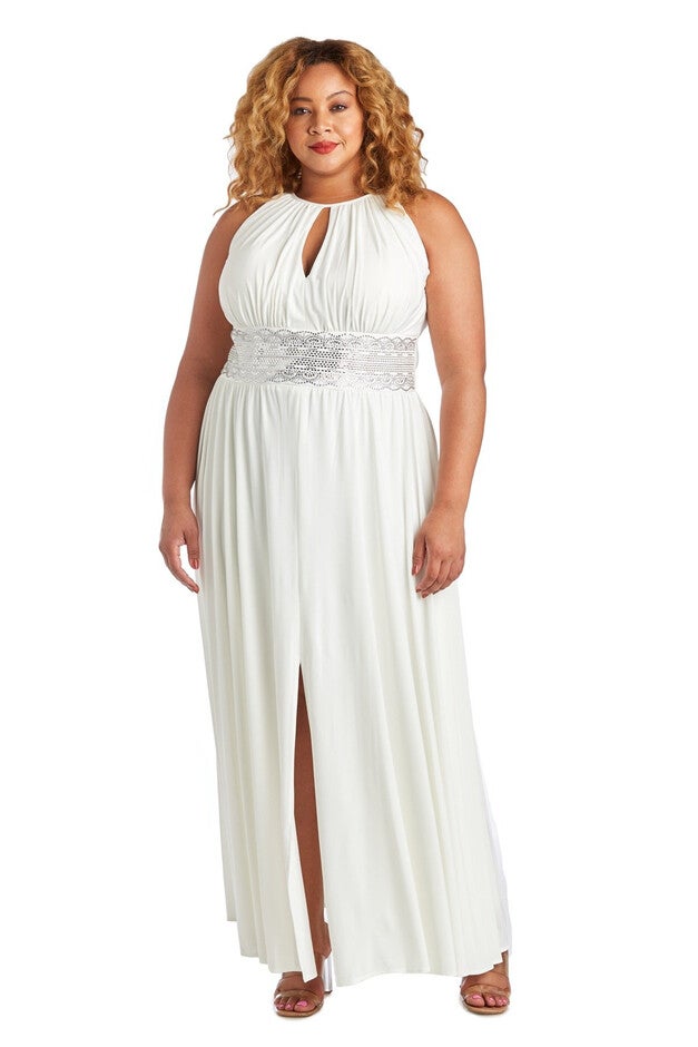Sleeveless Maxi Dress with Embellished Waist Band and Keyhole Cutout, Ivory, hi-res image number null