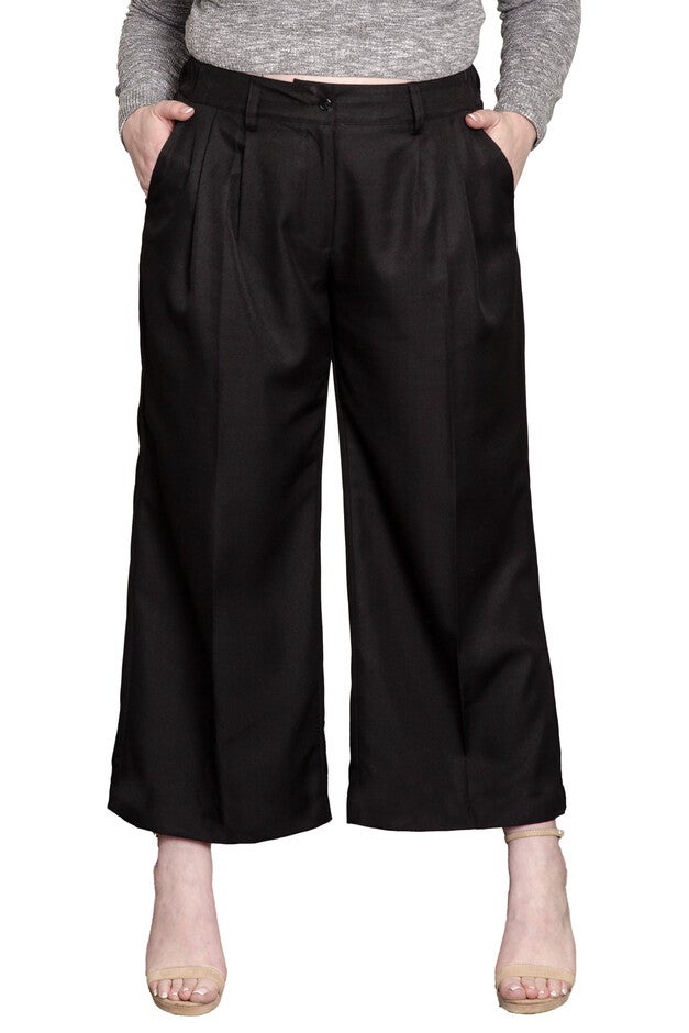 Pleated Front Cropped Wide Leg Woven Pants, Black / Black, hi-res image number 0