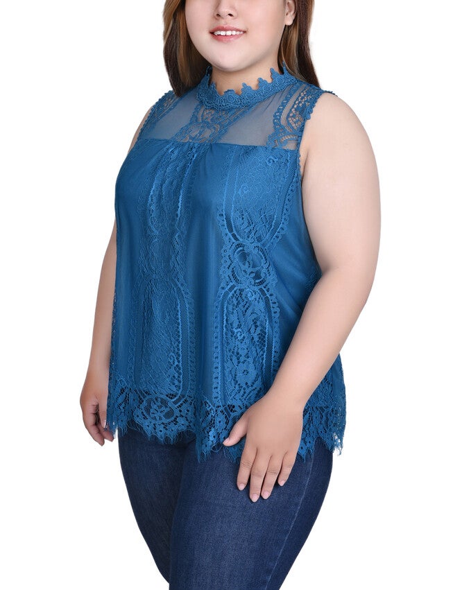 Sleeveless Mock Neck Lace Top, , alternate image number null