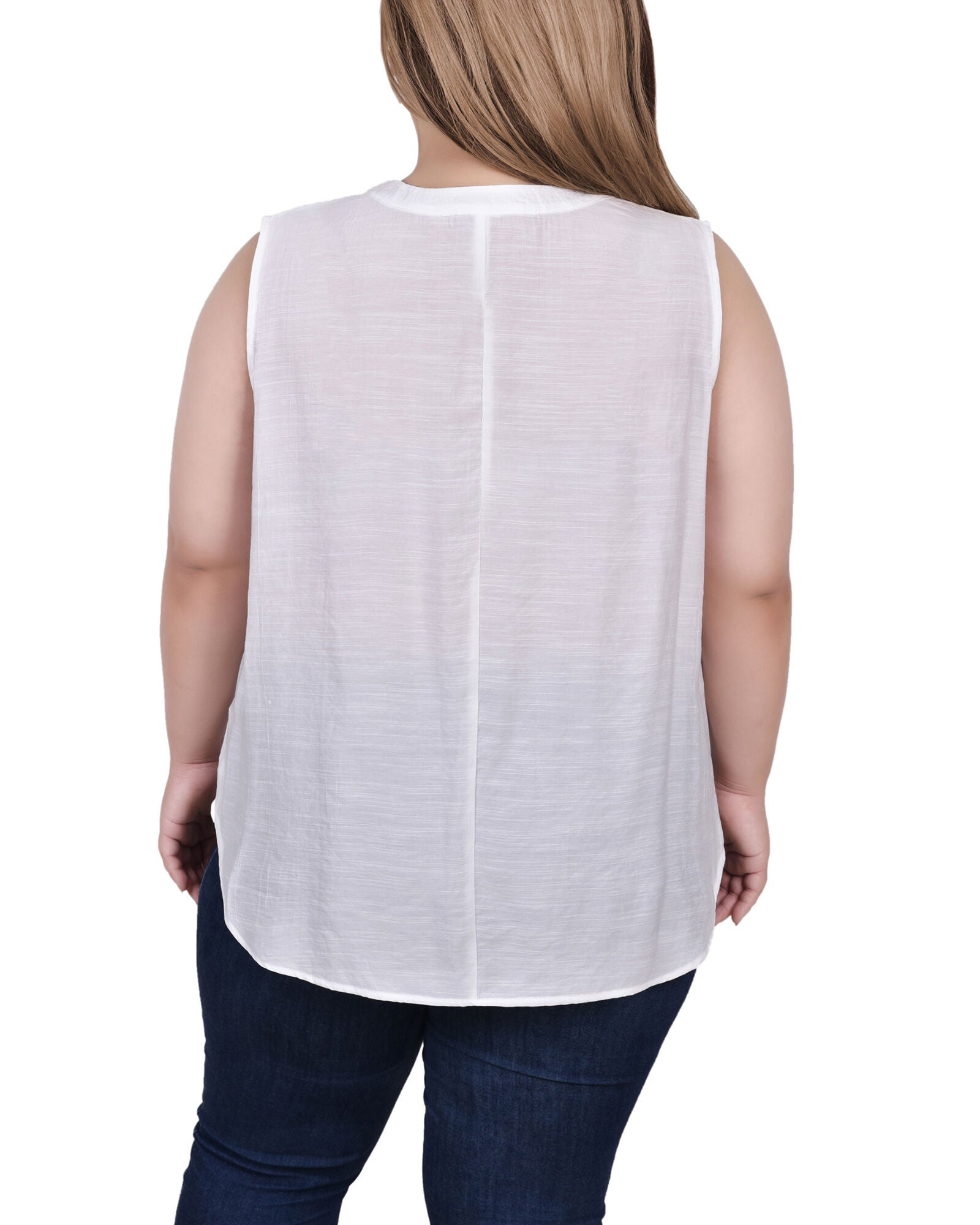 Sleeveless Blouse With Eyelet Insets, White, alternate image number 2
