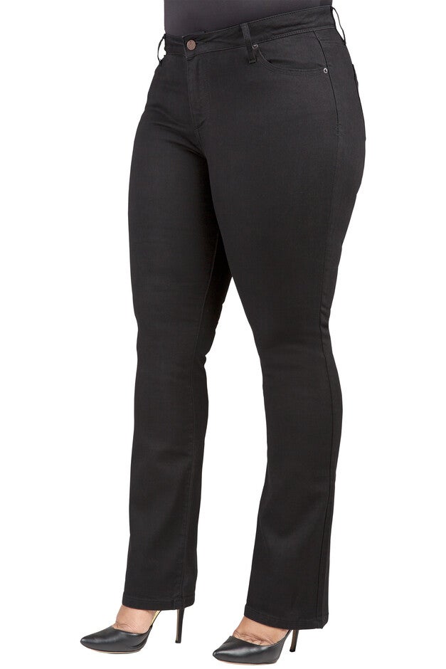 Plus Size Womens Curvy Fit Black Stretch Denim Slim Boot Cut Jeans, , alternate image number null