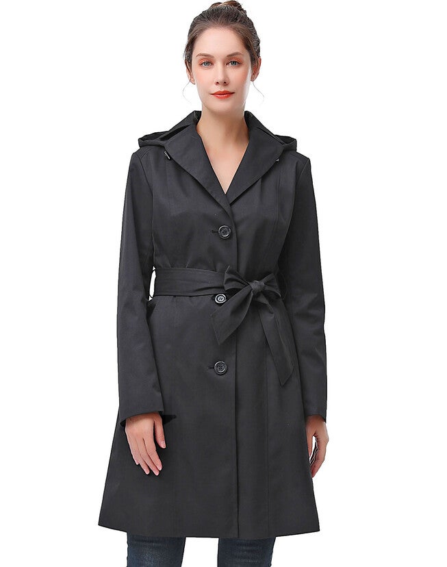 Aleah Waterproof Hooded Trench Coat, Black, hi-res image number 0