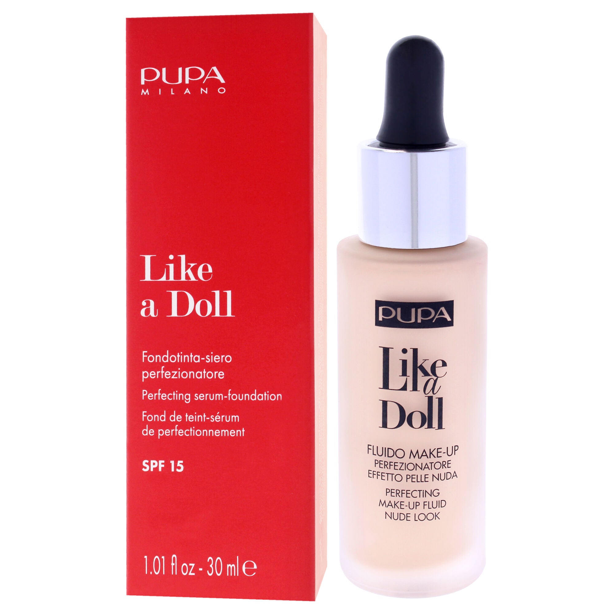 Like A Doll Perfecting Make-Up Fluid Nude Look Foundation SPF 15 - 020 Light Beige by Pupa Milano for Women - 1.01 oz Foundation, See Description, alternate image number 2