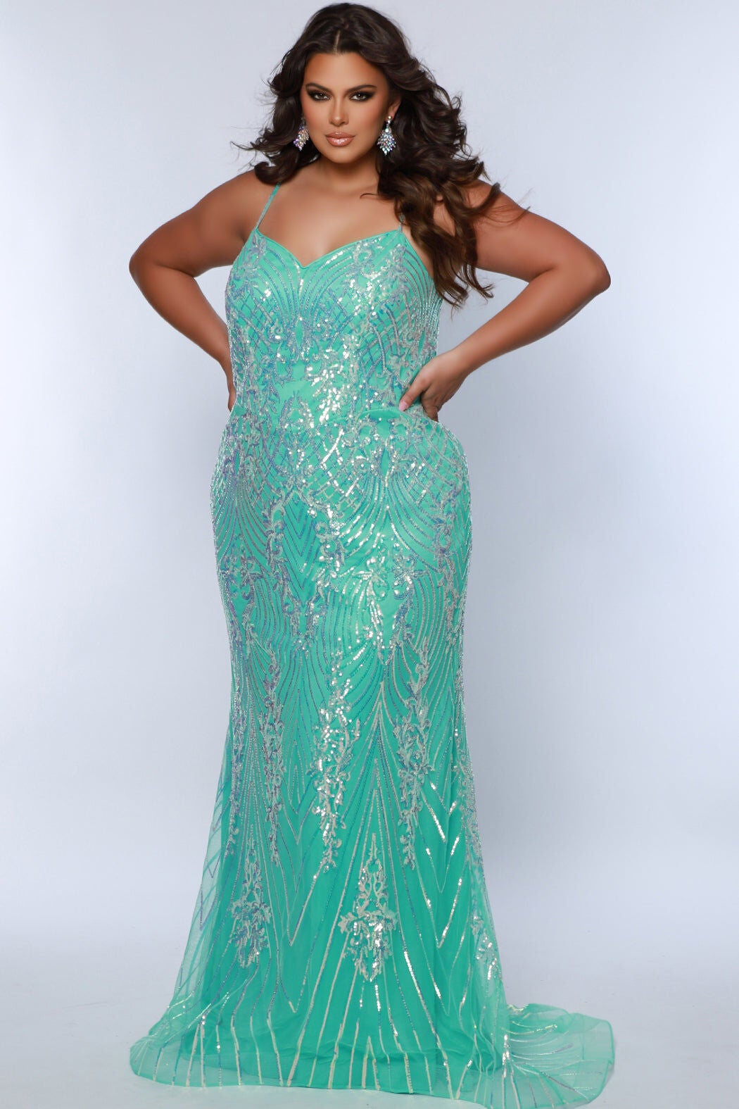 SUGAR CRUSH TRUMPET GOWN, Mint / Mint, hi-res image number 0