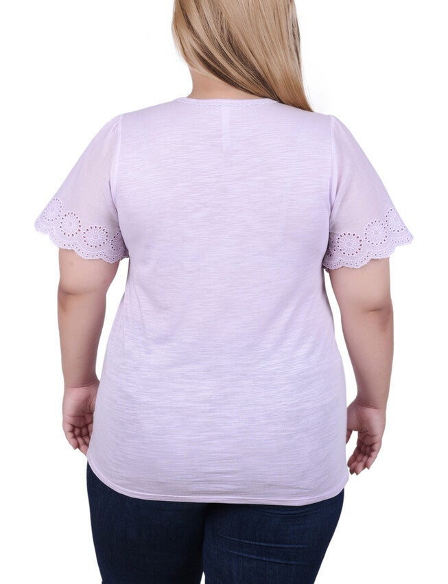 Short Flutter Eyelet Sleeve Top, , alternate image number 3