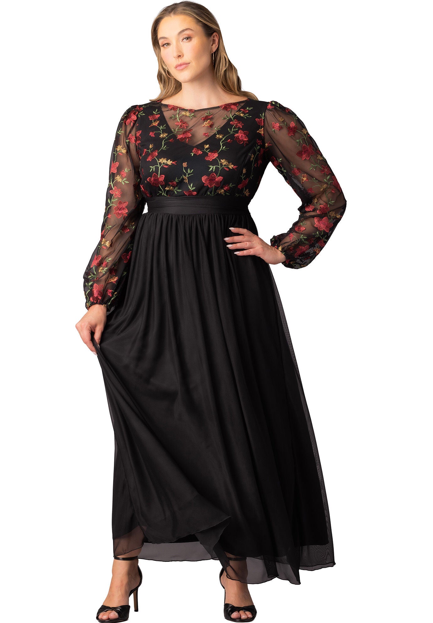 Eternal Embroidered Bodice Evening Gown, Floral Flare / Black, hi-res image number 0