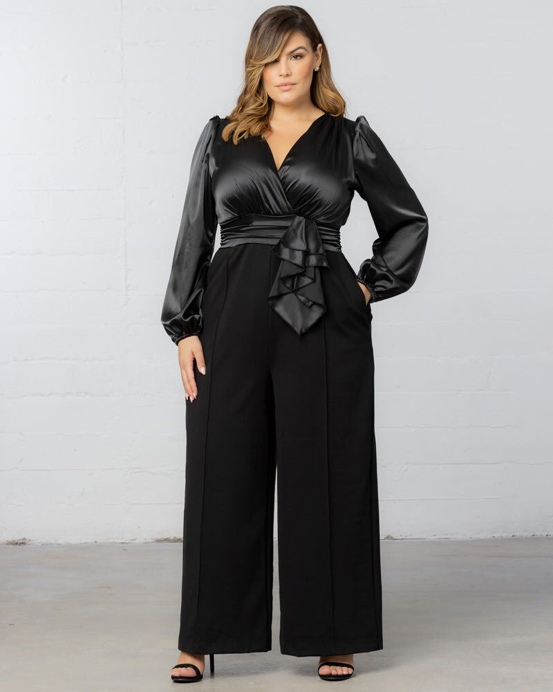 Refined Satin Jumpsuit, Onyx, alternate image number 1