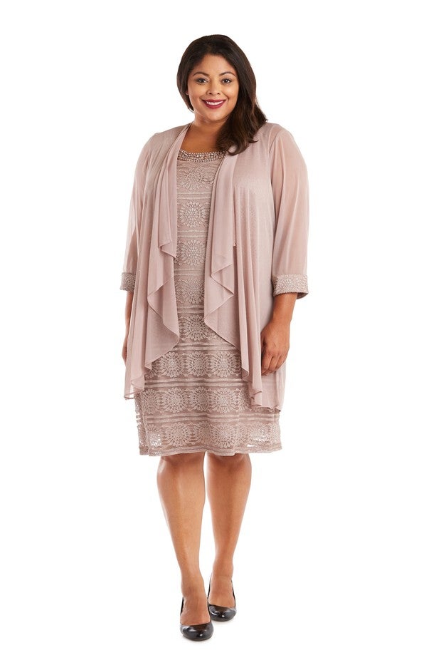 Glitter Stripe Jacket and Dress Set - Plus, Champagne, hi-res image number null