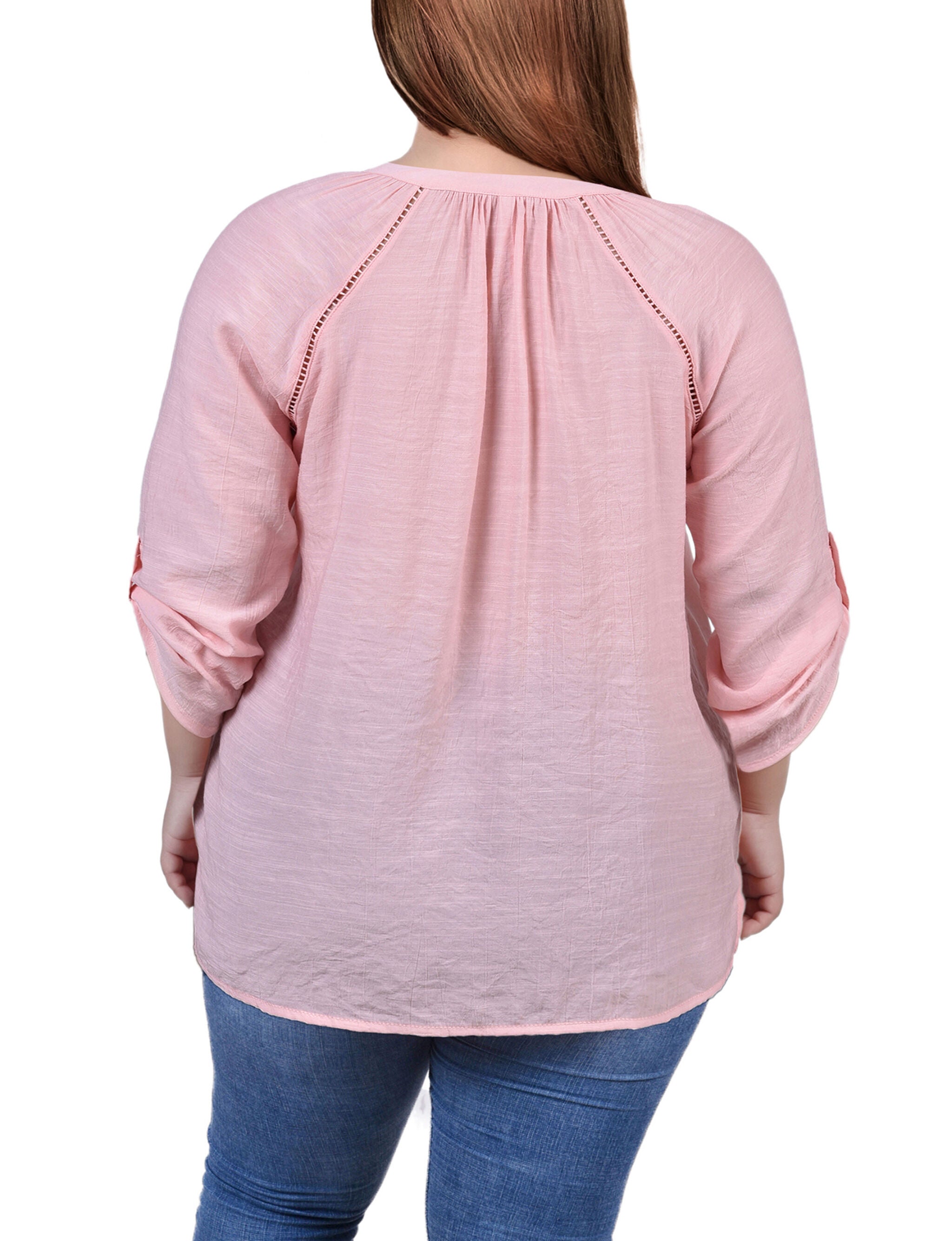 Raglan Sleeve Split Neck Blouse, Shell Pink, alternate image number 2