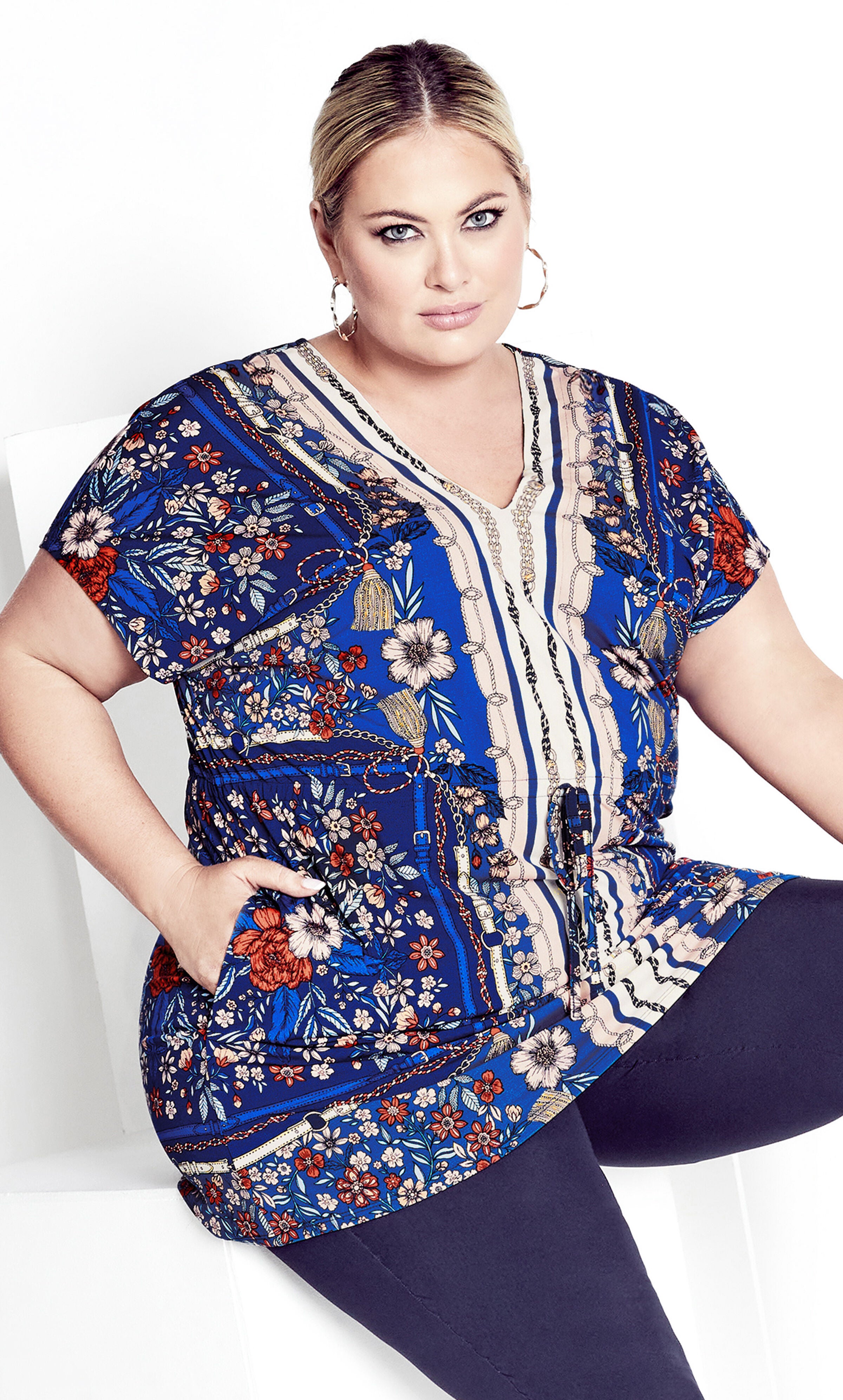 Selina Scarf Tunic - navy, Blue, hi-res image number 0