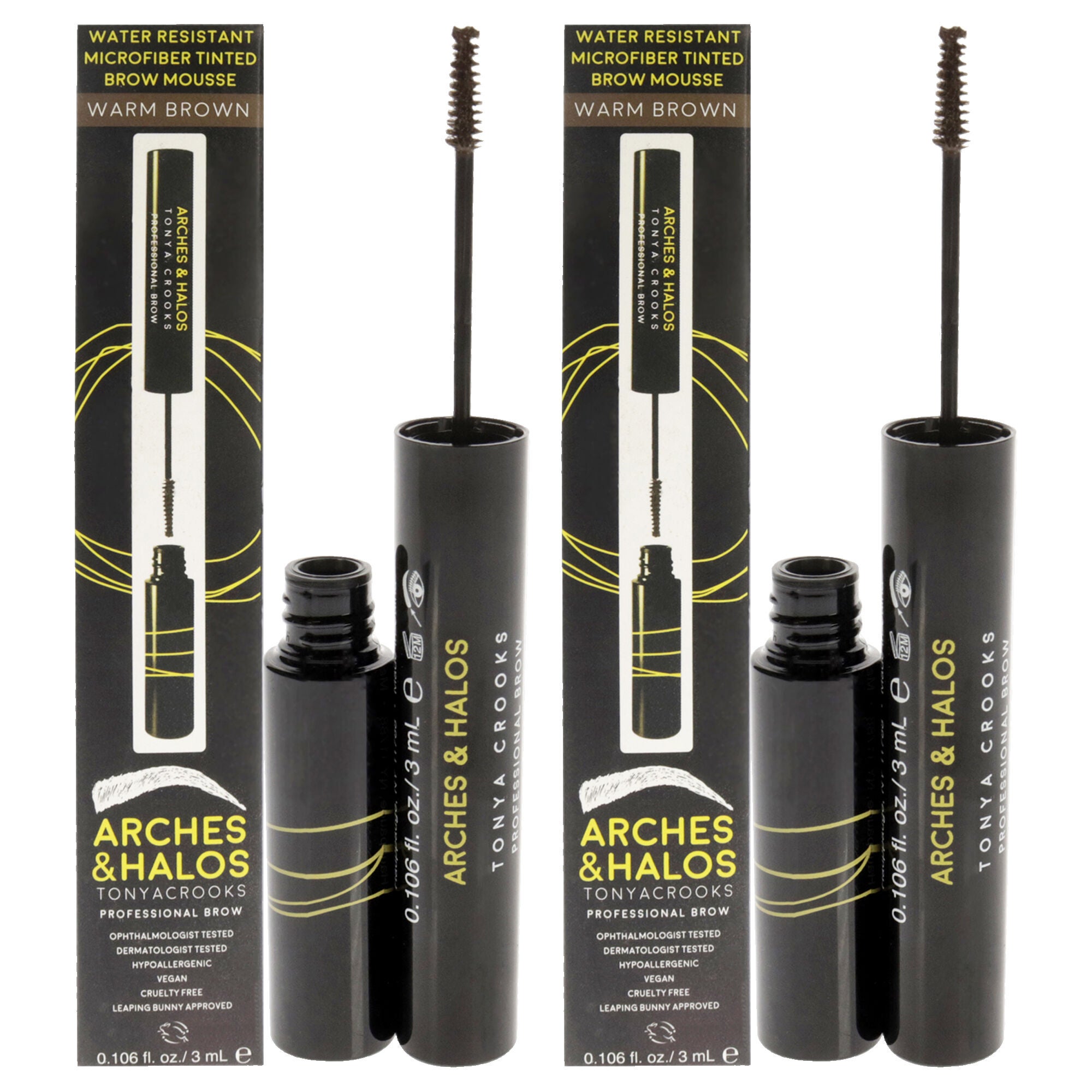 Microfiber Tinted Brow Mousse - Warm Brown by Arches and Halos for Women - 0.106 oz Mousse - Pack of 2, See Description, hi-res image number 0